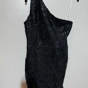 Lulu's Black One-Shoulder Dress with Sequin Detail